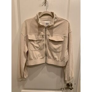 Aerie Cropped‎ Jacket Womens Sz M Corduroy Cream Zip Up Groove On Crop